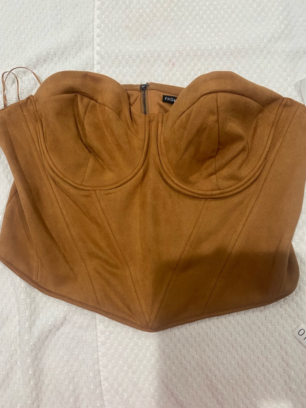 Fashion Nova Suede-Look Camel Bustier Top